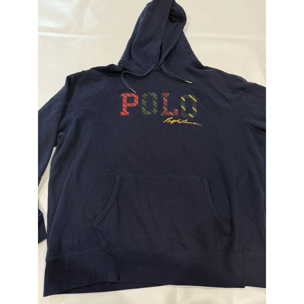 Polo Ralph Lauren Script Varsity Signature Hoodie Pullover Navy Stripe Size XXL